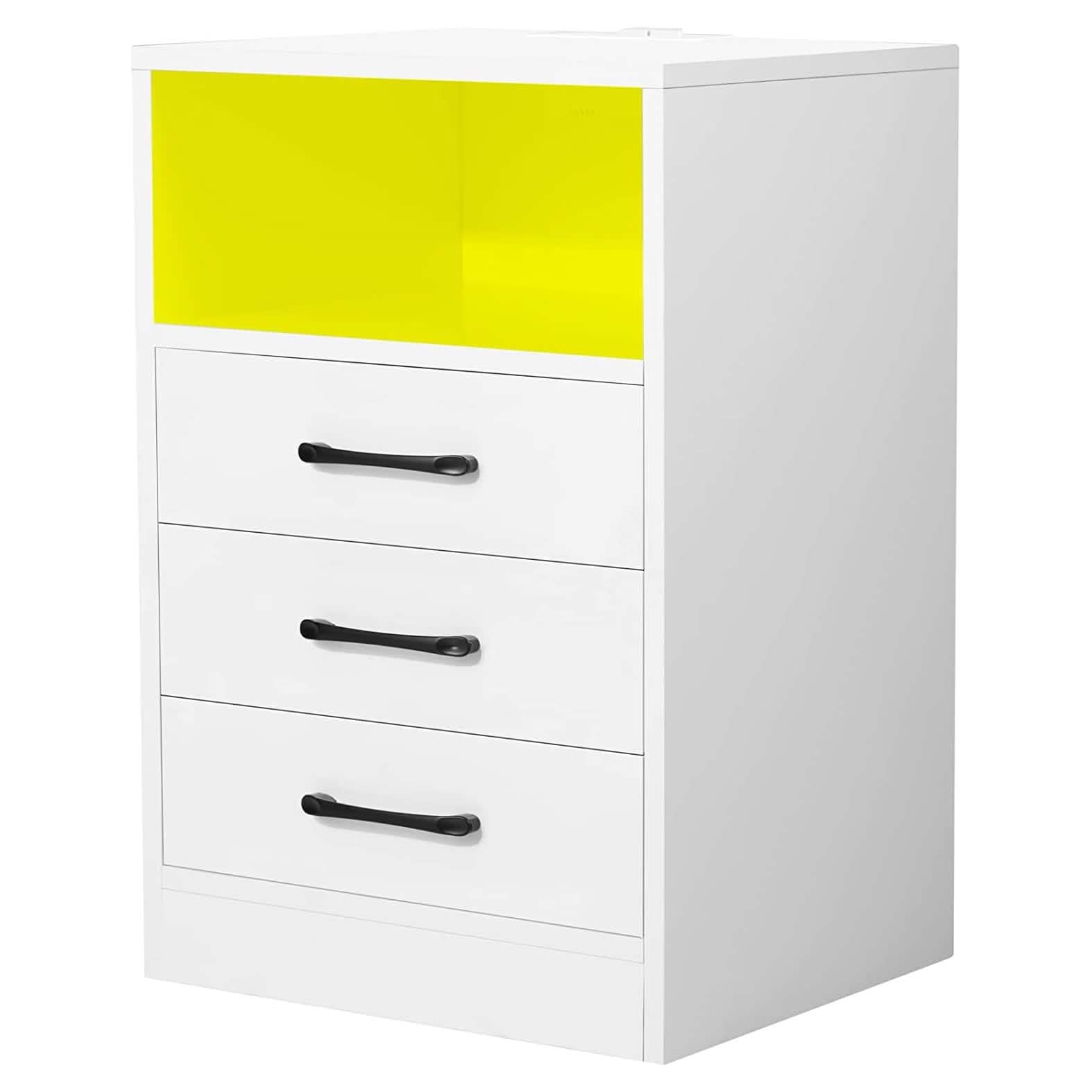 Nightstand with 3 Drawers, Cabinet and USB Charging Ports Closet & Storage White - DailySale