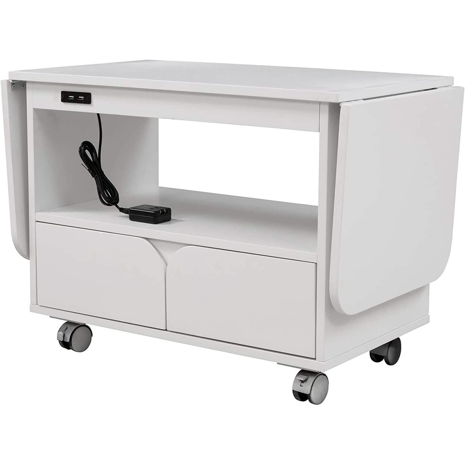 Nightstand with USB Port and Foldable Tabletop Furniture & Decor White - DailySale