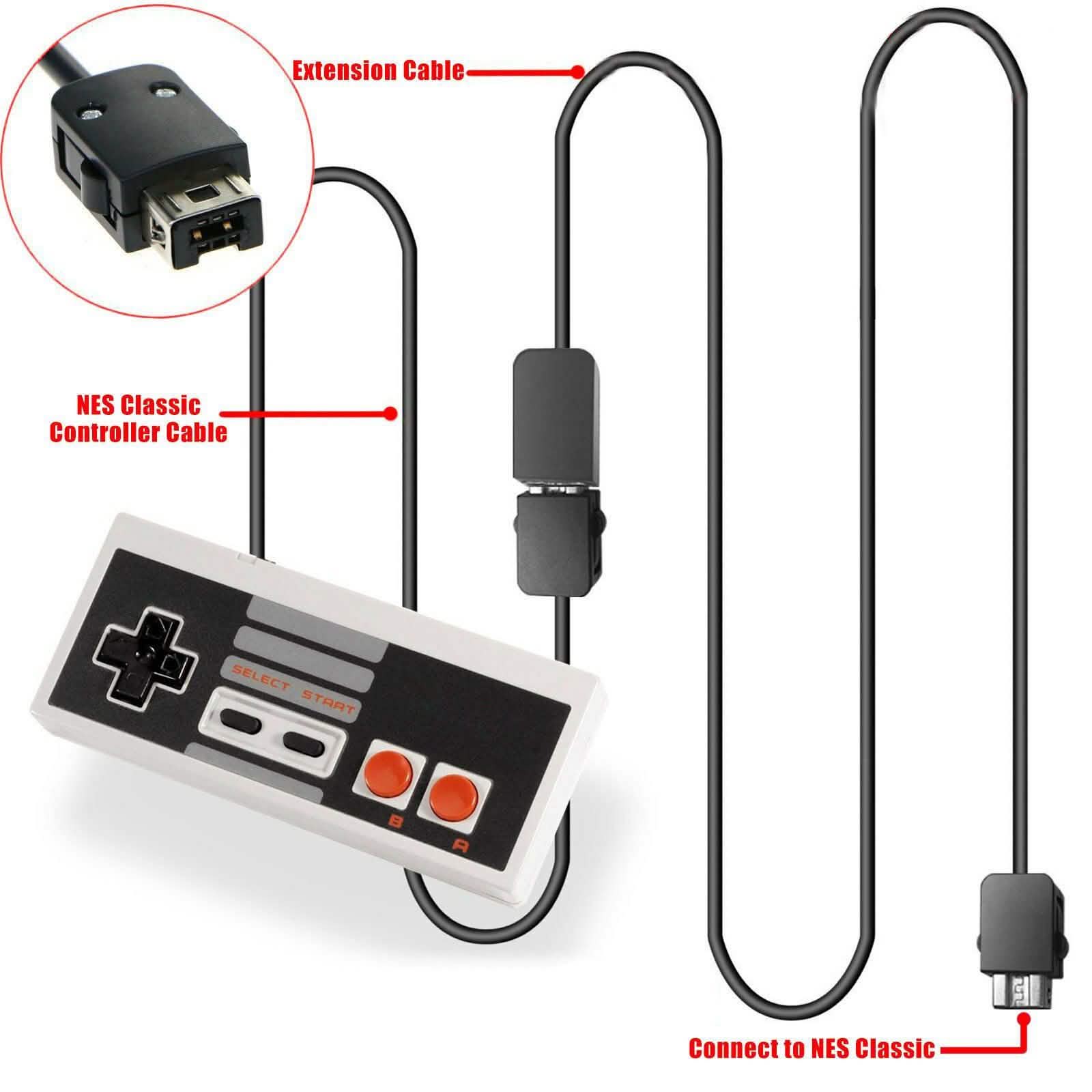Nintendo NES Mini Classic Edition Game Controller with 2 Pieces 10ft Extension Cable Video Games & Consoles - DailySale