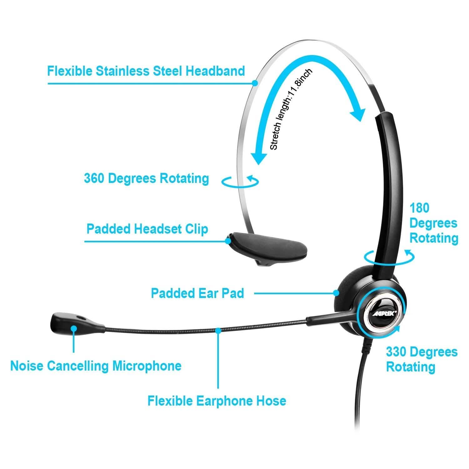 Noise Canceling Headset Convertible RJ9 Earphone with Microphone Adaptor Headphones & Audio - DailySale