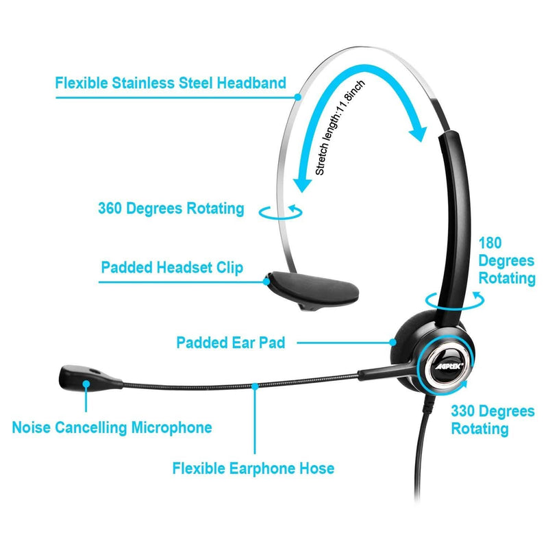 Noise Canceling Headset Convertible RJ9 Earphone with Microphone Adaptor Headphones & Audio - DailySale