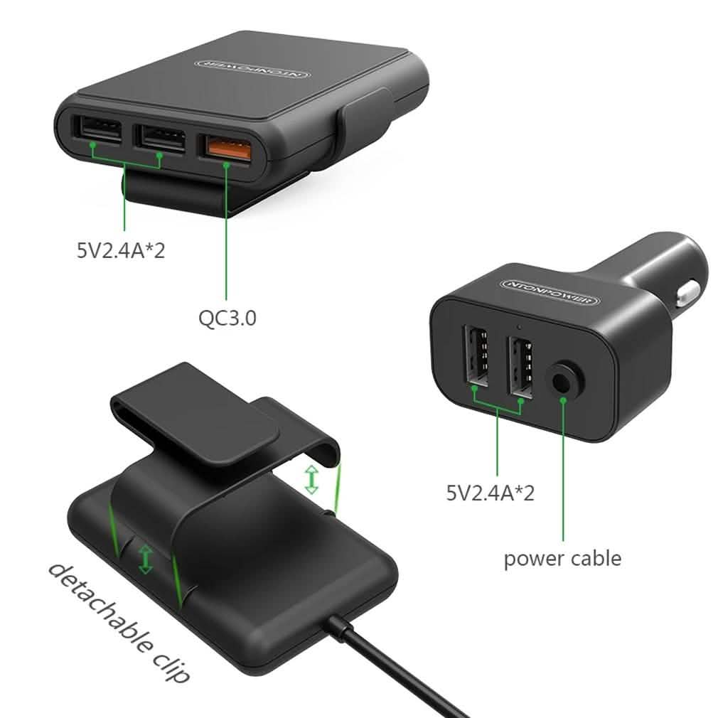 NTONPOWER 5 USB Ports Car Charger with 1.8 Extension Cable Auto Accessories - DailySale