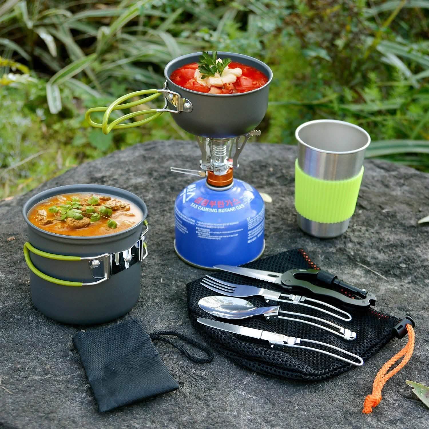 ODOLAND Camping Cookware Kit Lightweight Portable Cookware Set Sports & Outdoors - DailySale