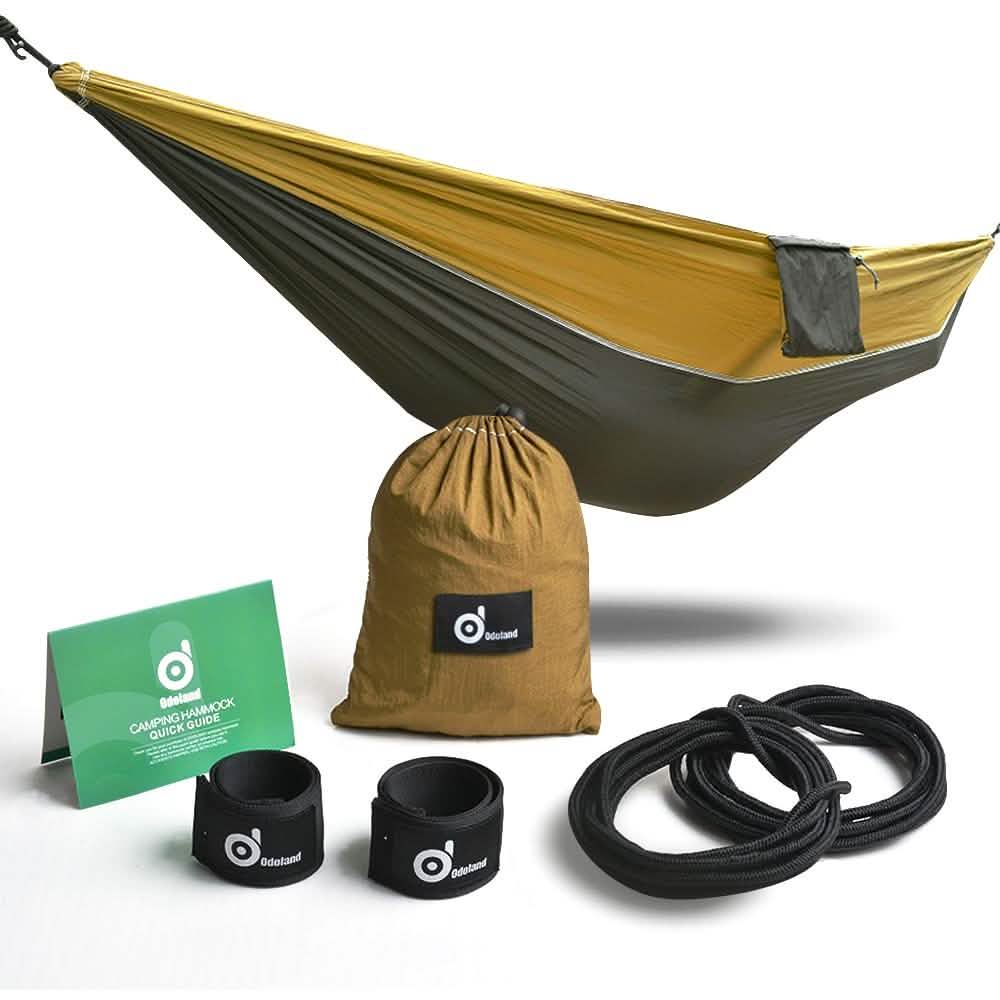 Odoland Lightweight Portable Nylon Camping Hammock and Steel Carabiners Sports & Outdoors - DailySale