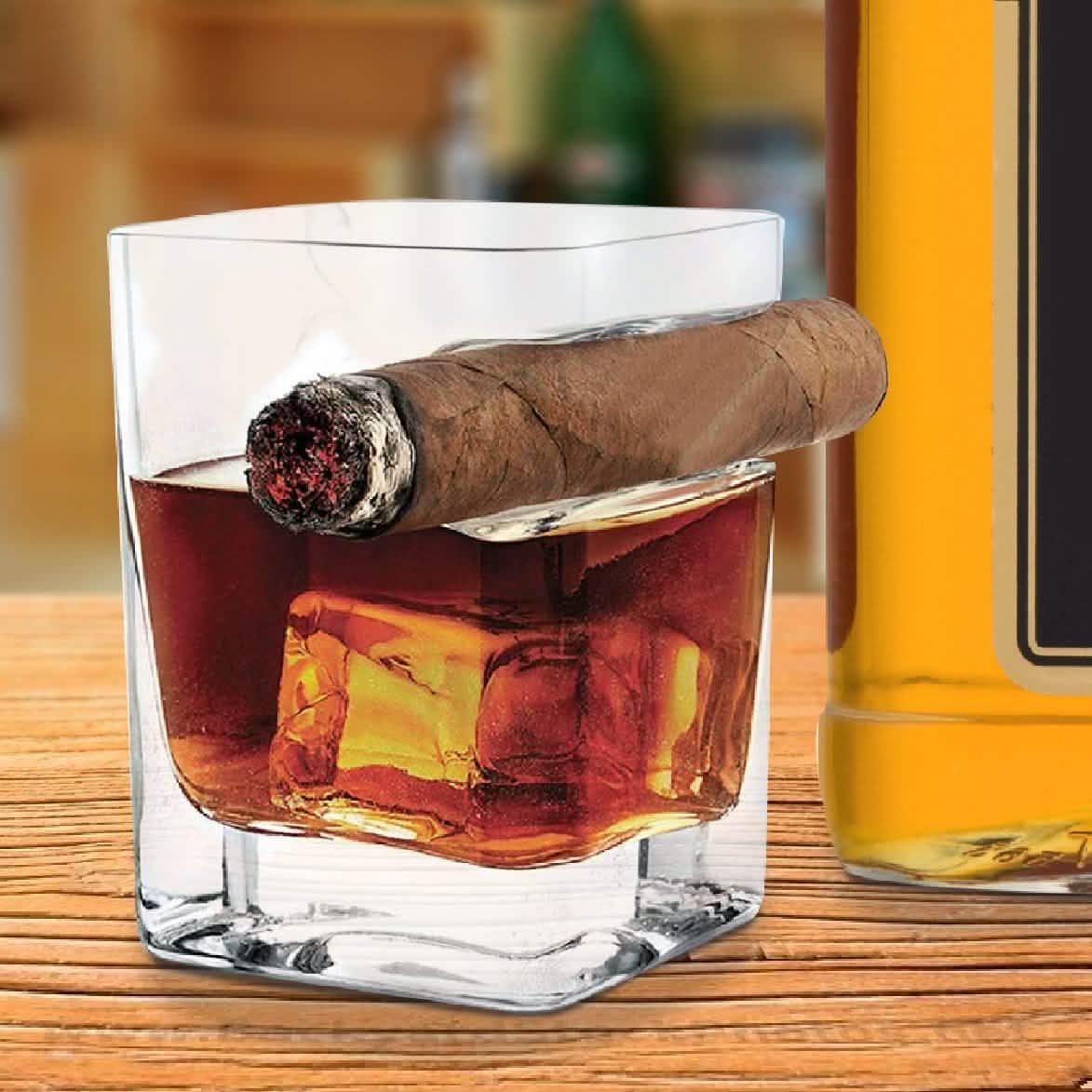 Old Fashioned Whiskey Glass with indented Cigar Rest Home Essentials - DailySale