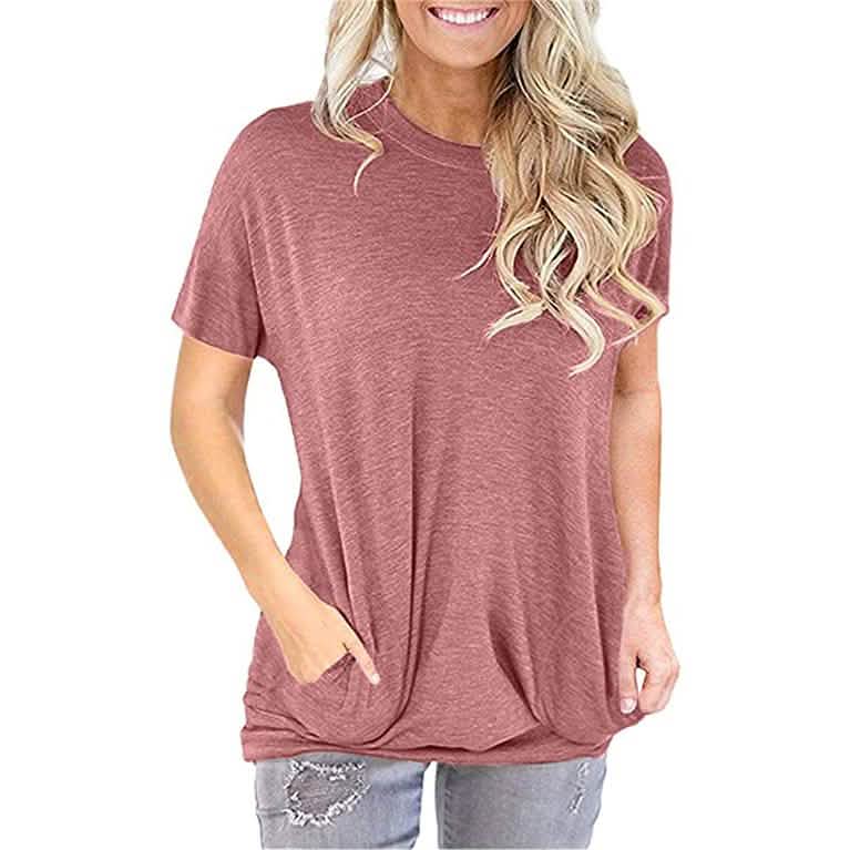 Onlypuff Pocket Shirts for Women Casual Loose Fit Tunic Top Baggy Comfy Blouse Women's Clothing Red S - DailySale