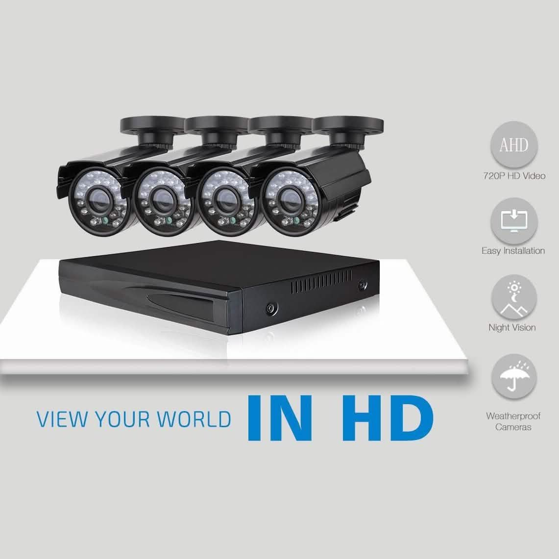 Outdoor AHD Home Security 4 Camera and DVR System Gadgets & Accessories - DailySale