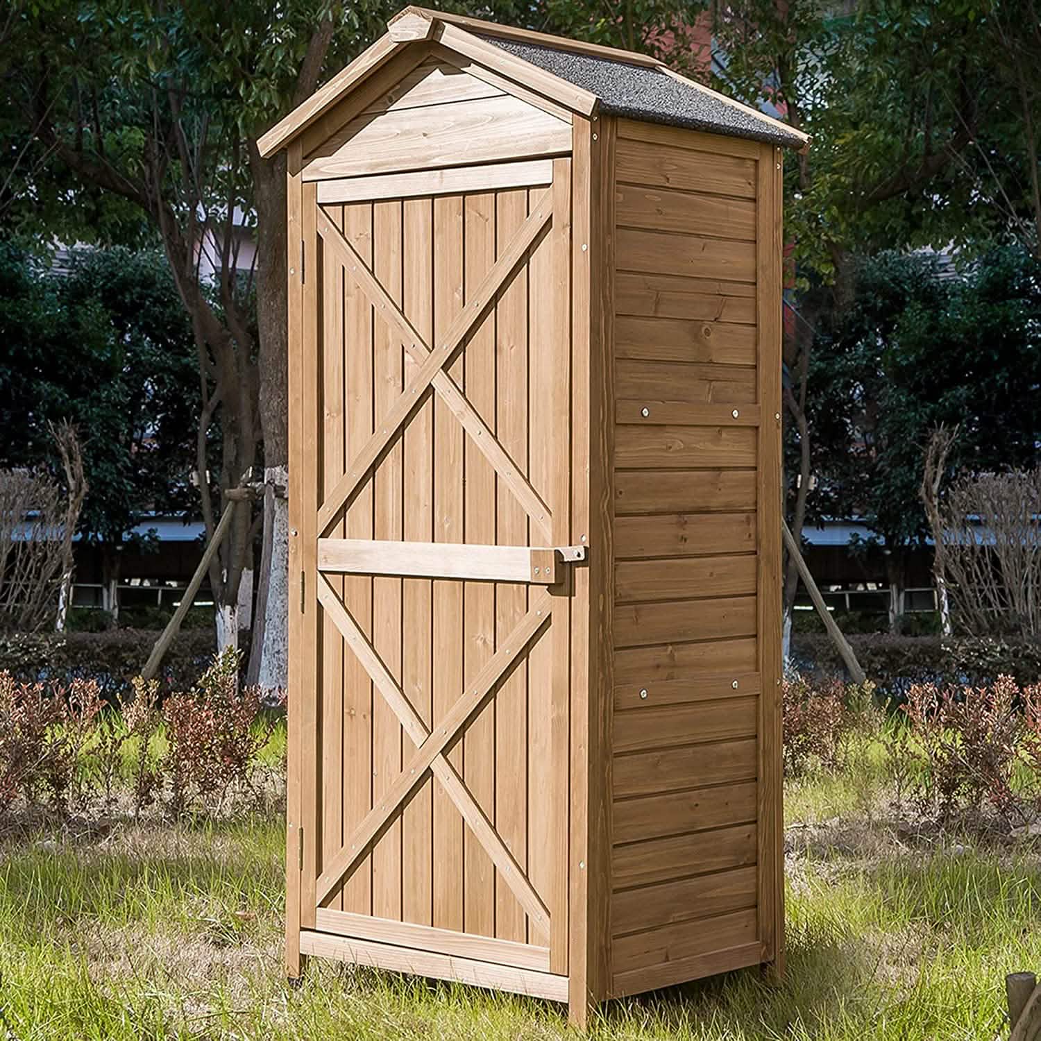Outdoor Wooden Storage Sheds Fir Wood Lockers with Workstation Garden & Patio - DailySale