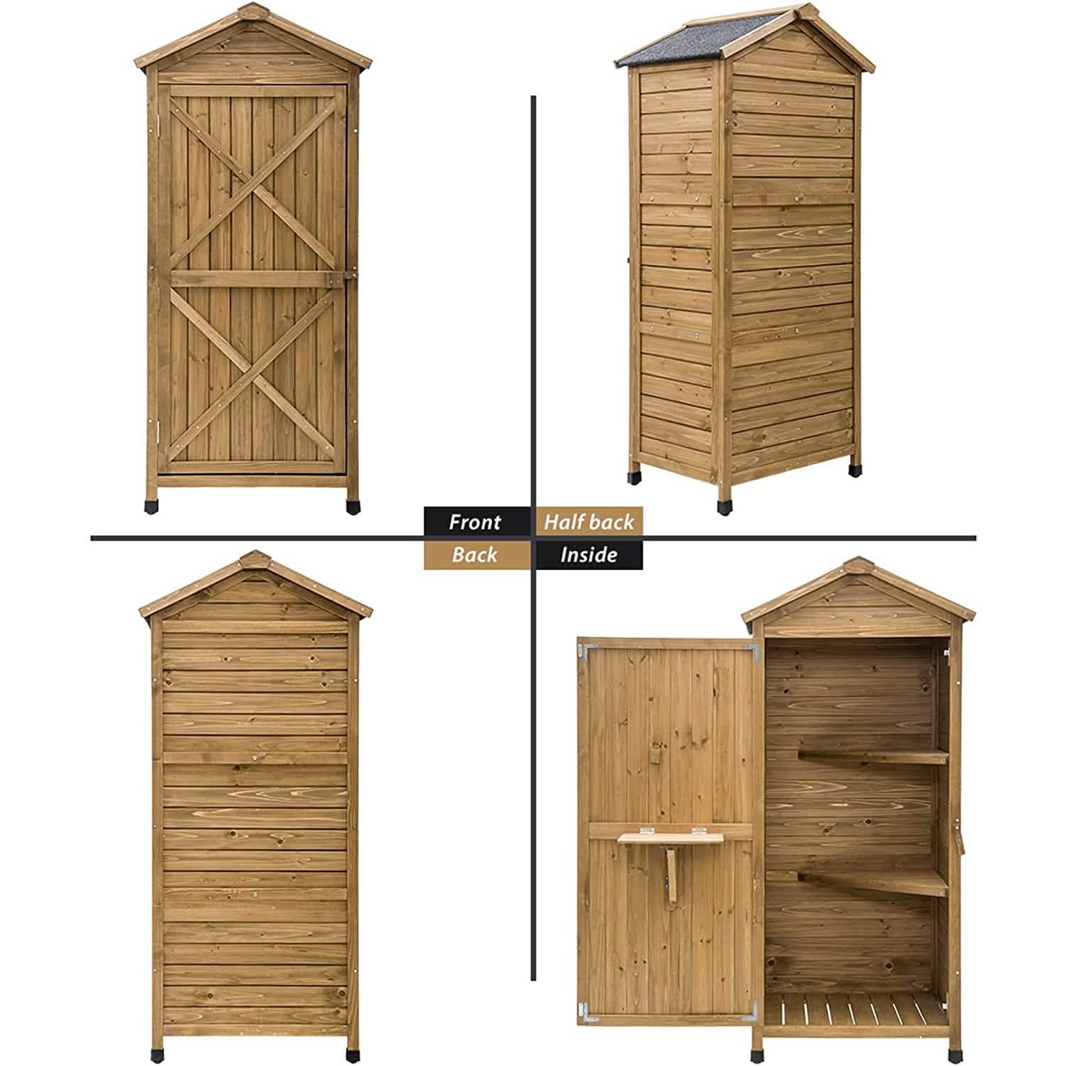 Outdoor Wooden Storage Sheds Fir Wood Lockers with Workstation Garden & Patio - DailySale