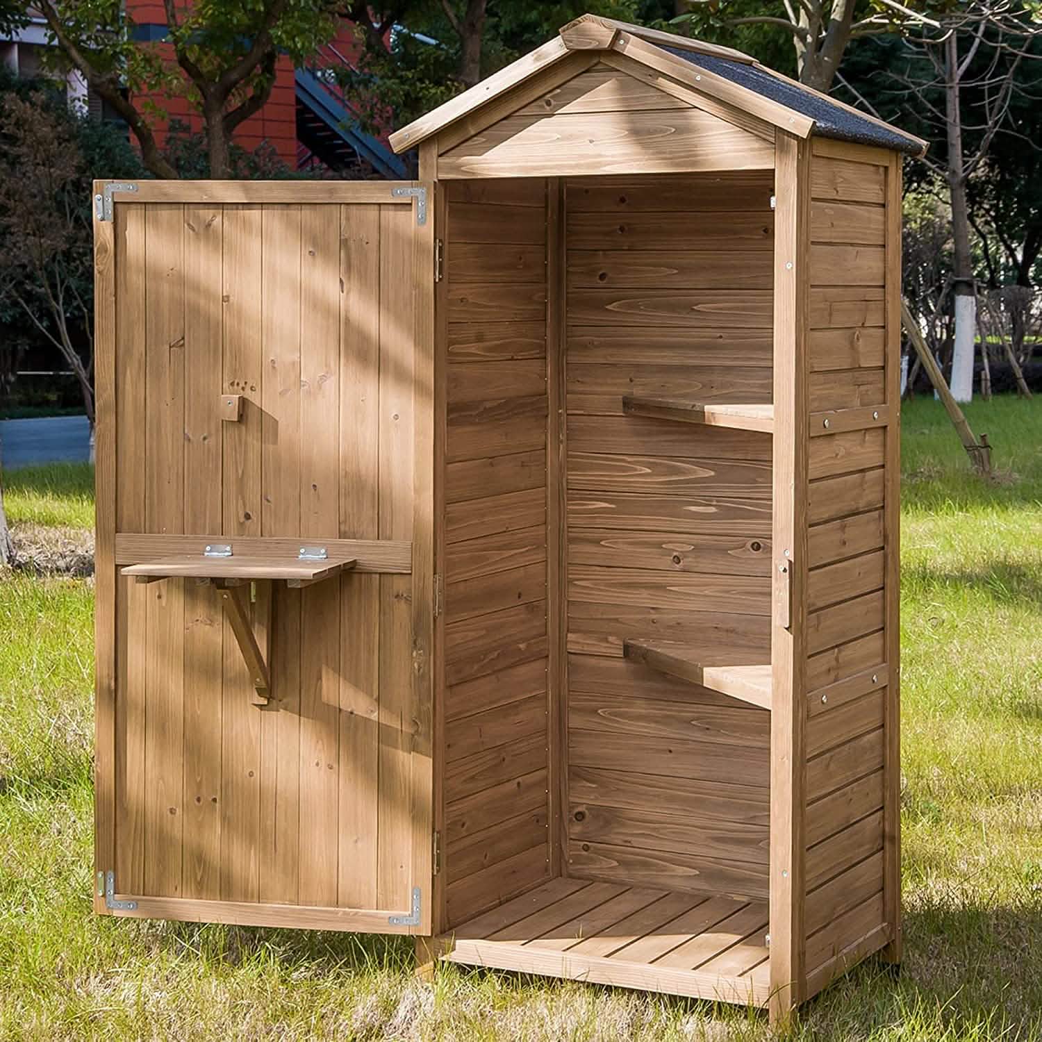 Outdoor Wooden Storage Sheds Fir Wood Lockers with Workstation Garden & Patio - DailySale