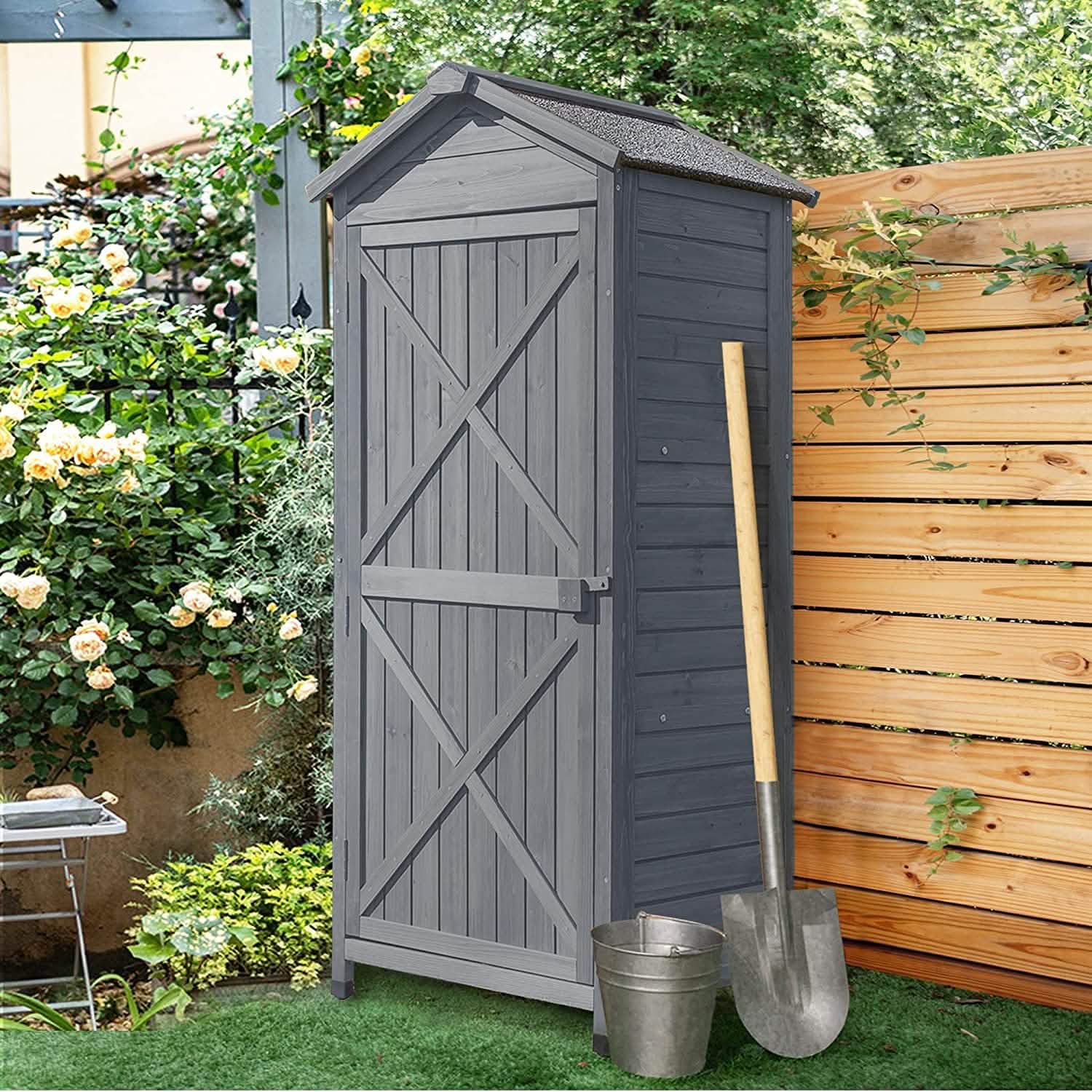 Outdoor Wooden Storage Sheds Fir Wood Lockers with Workstation Garden & Patio Gray - DailySale