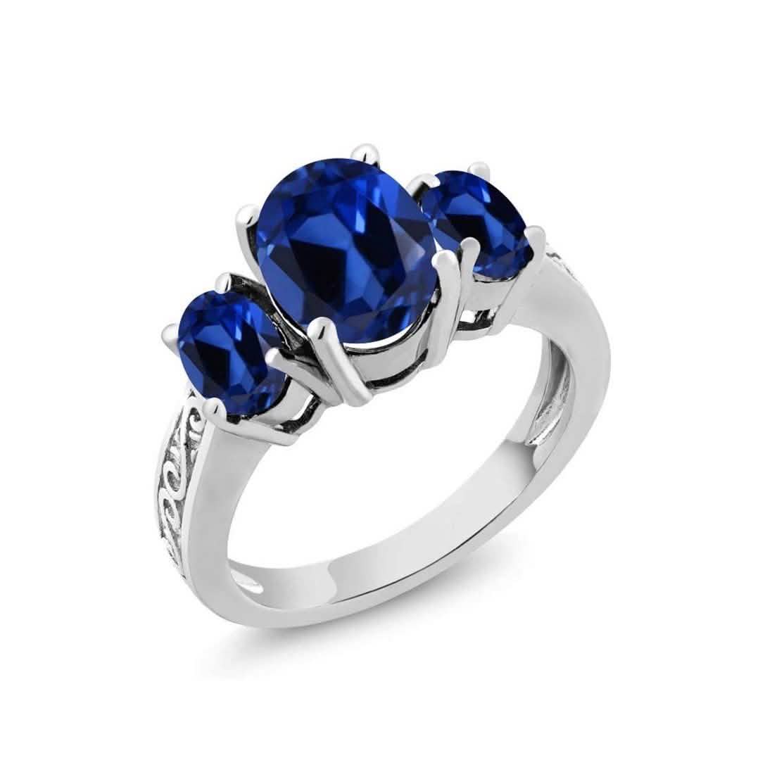 Oval Cut Tri Stone Blue Topaz Ring - Assorted Sizes Jewelry 9 - DailySale