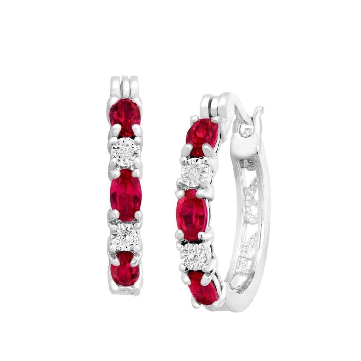 Oval Ruby And CZ Hoop Earrings Jewelry - DailySale