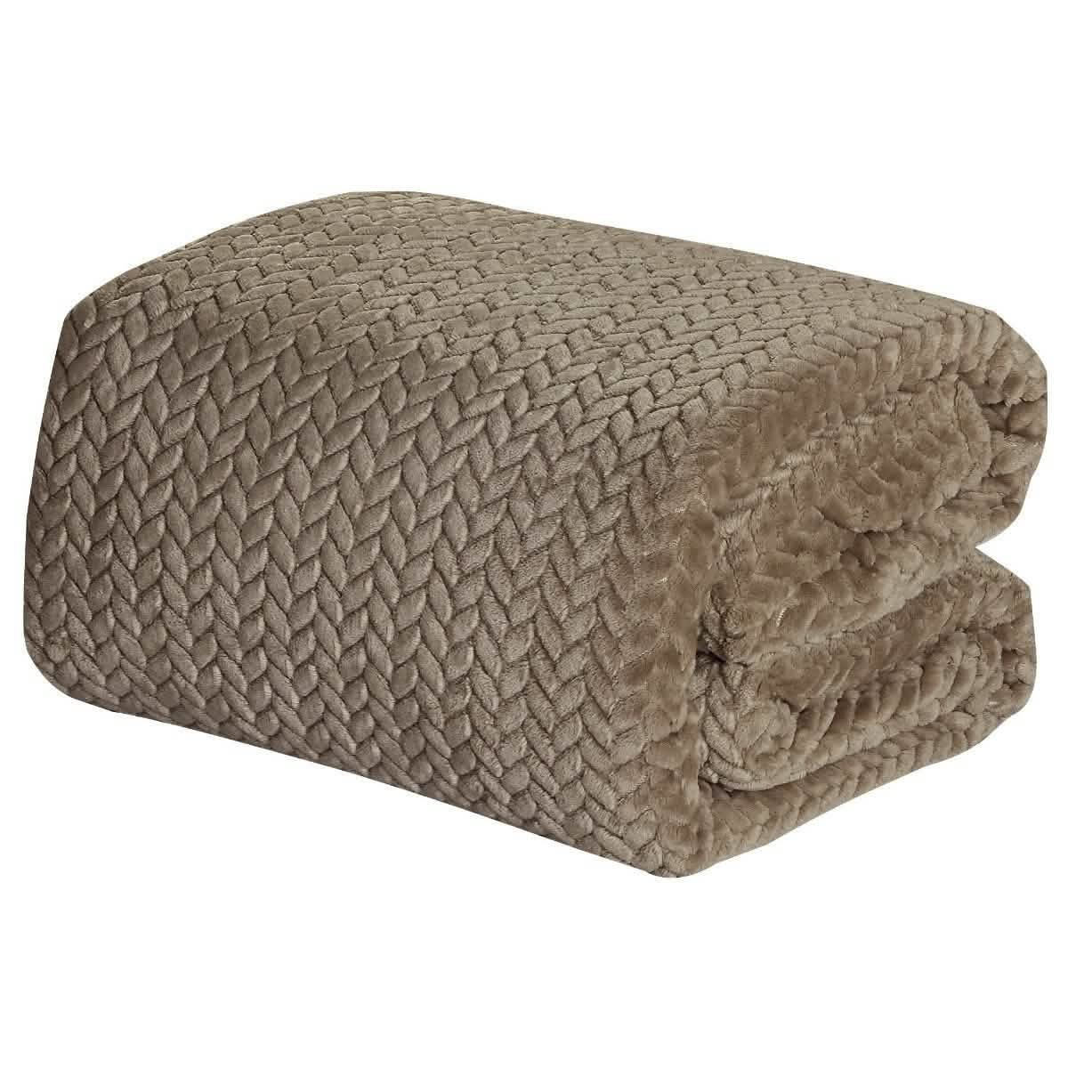 Oversized Chevron Braided Throw Blanket Linen & Bedding Mocha - DailySale