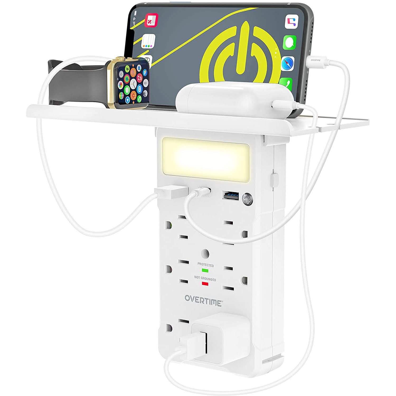 Overtime USB Socket Shelf Night Light - Multi Plug Outlet Extender with Surge Protector Household Batteries & Electrical - DailySale