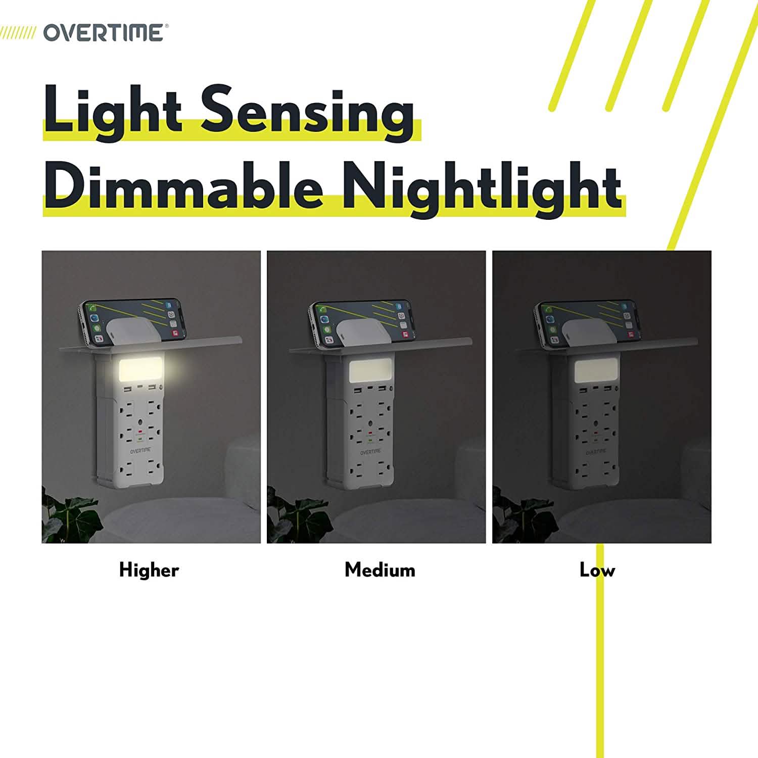 Overtime USB Socket Shelf Night Light - Multi Plug Outlet Extender with Surge Protector Household Batteries & Electrical - DailySale