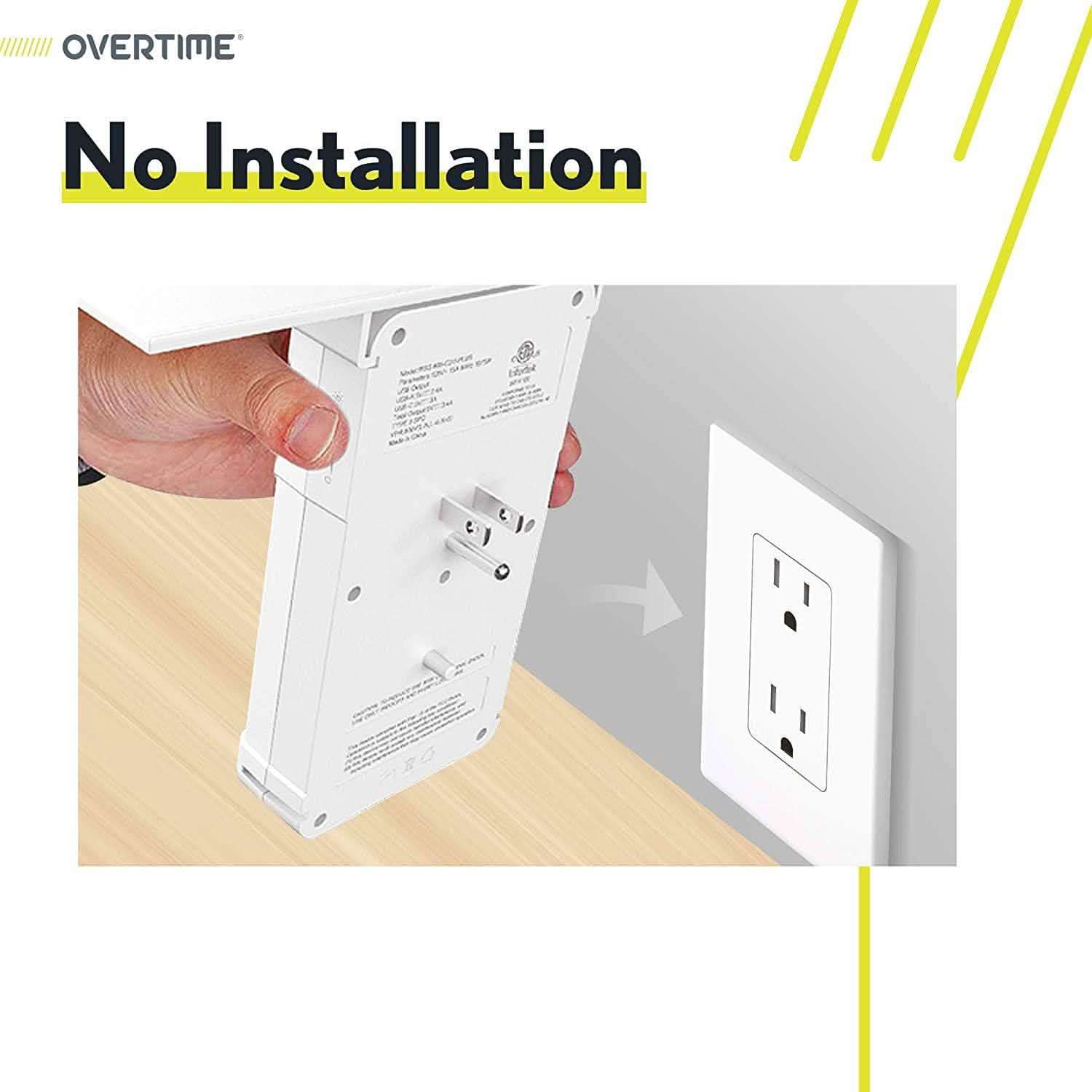 Overtime USB Socket Shelf Night Light - Multi Plug Outlet Extender with Surge Protector Household Batteries & Electrical - DailySale