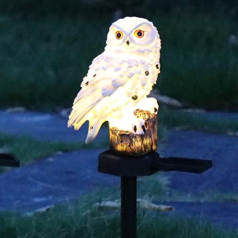 White Owl Solar LED Lights with Decorative Stake lit up, available at Dailysale
