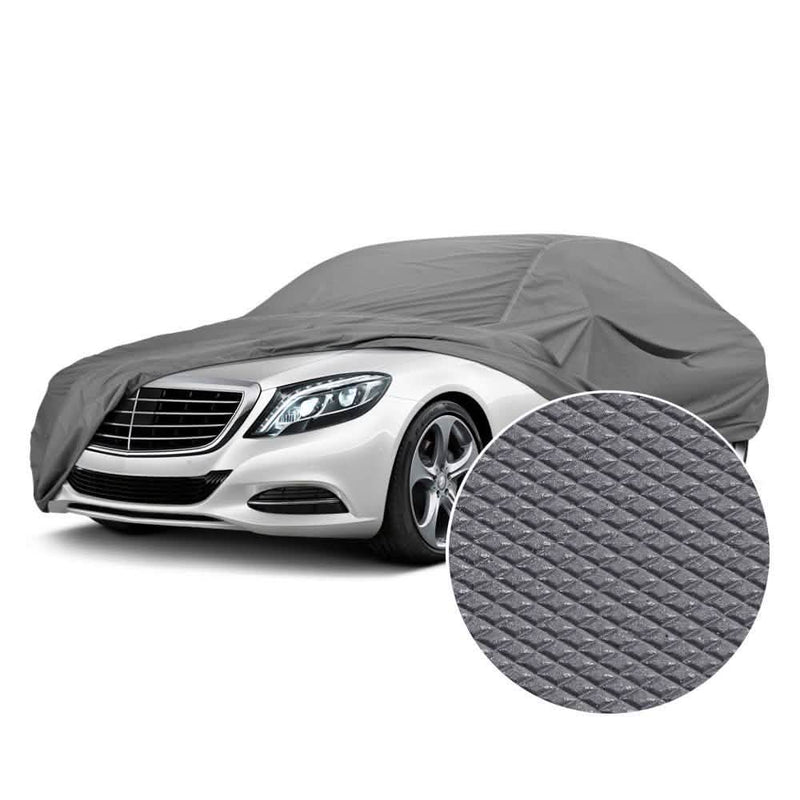 Car partially covered by OxGord CCAR-745, the Universal Executive Gray Car Cover