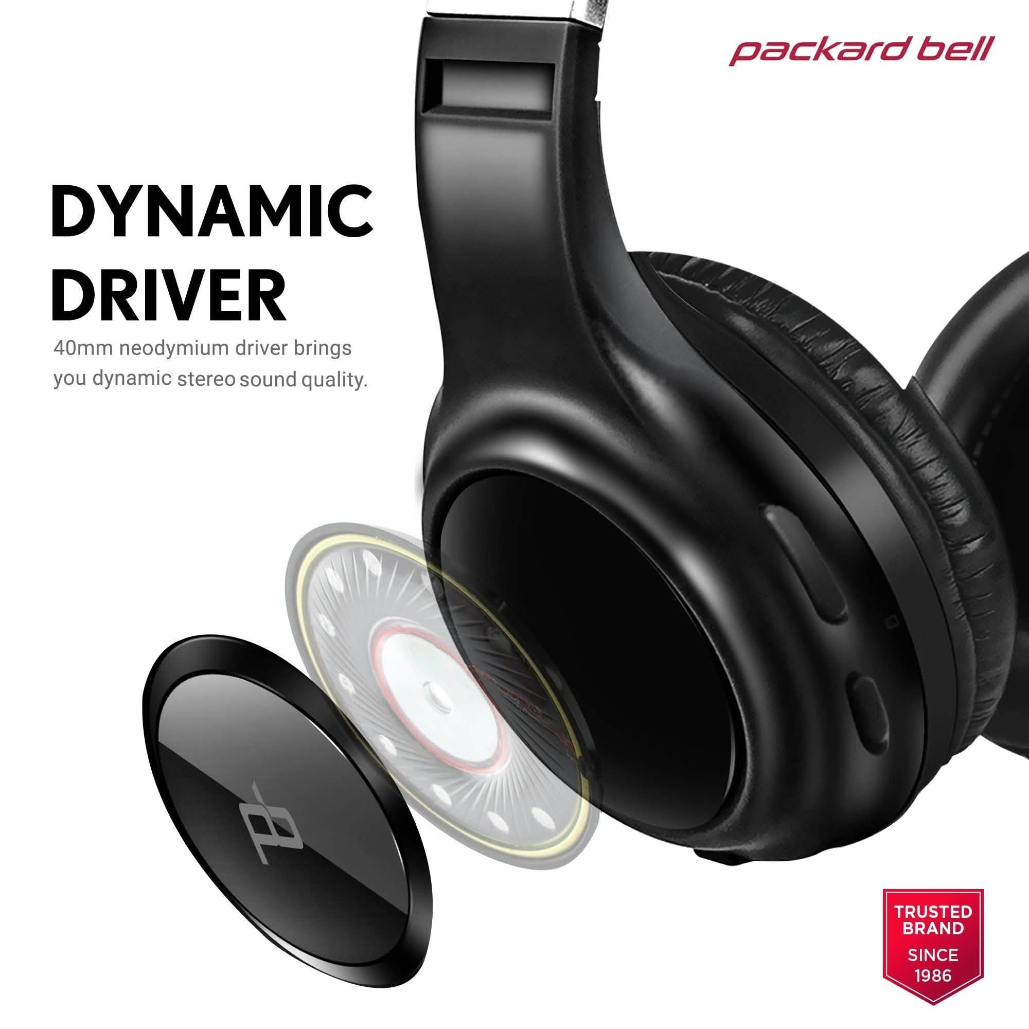 Packard Bell Dynamic Audio Wireless Headphones - Rechargeable HD Headset Headphones & Audio - DailySale