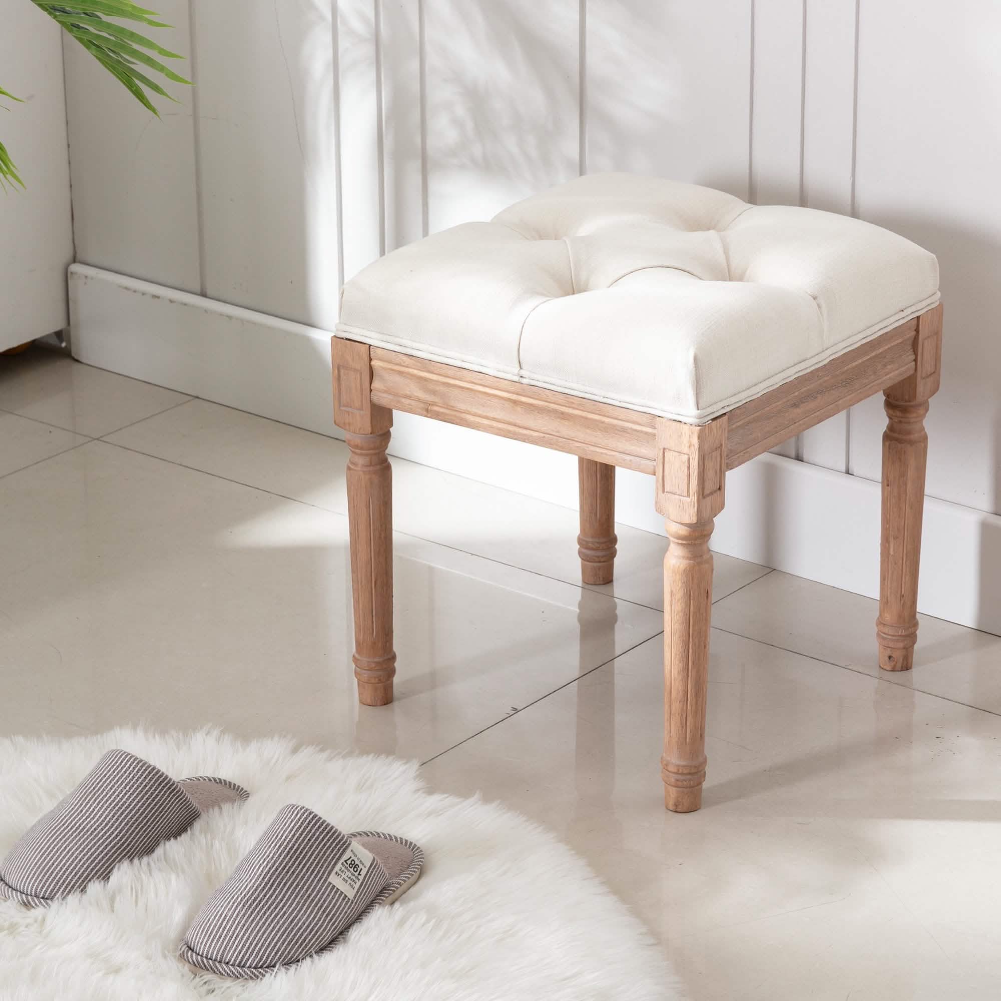 Padded Square Footstool with Rubberwood Legs Furniture & Decor - DailySale