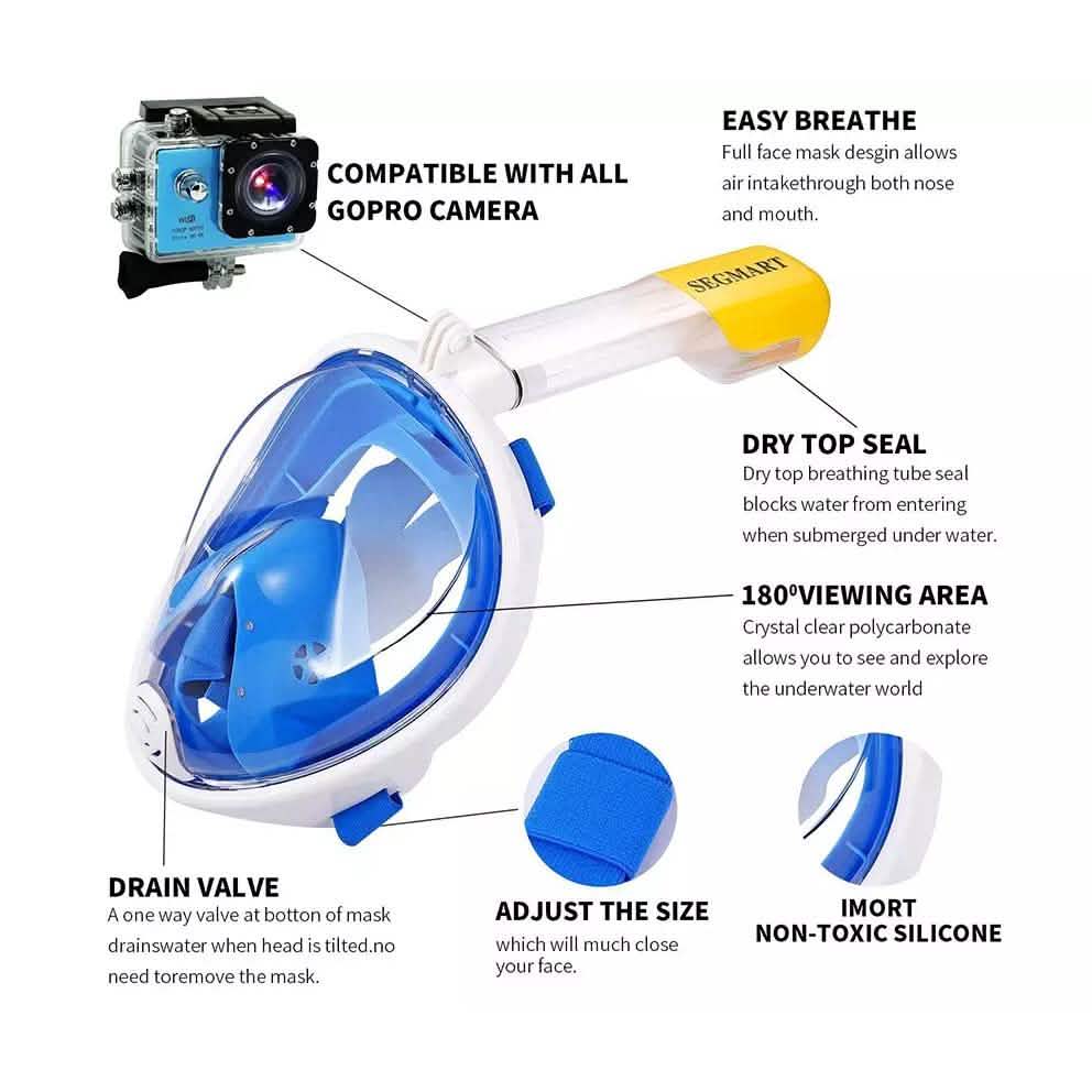 Panoramic Snorkeling Mask Full Face GoPro Compatible Snorkel Mask Scuba Mask Sports & Outdoors - DailySale