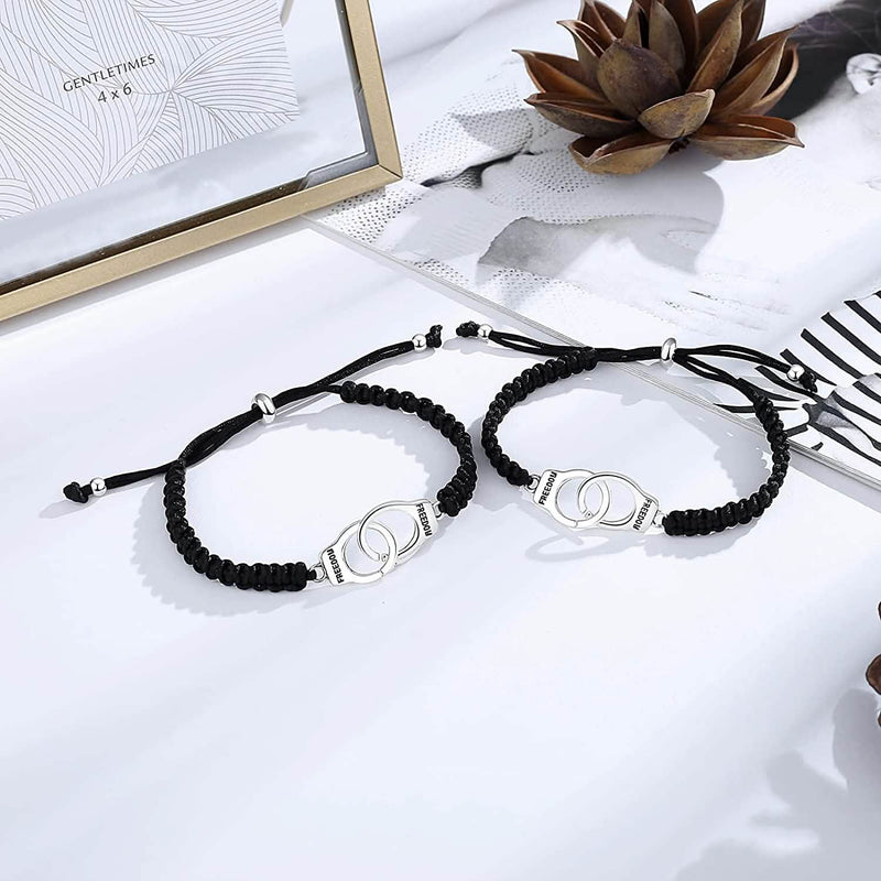 Two Partner in Crime Handcuff Friendship Bracelets placed side by side (different angle)