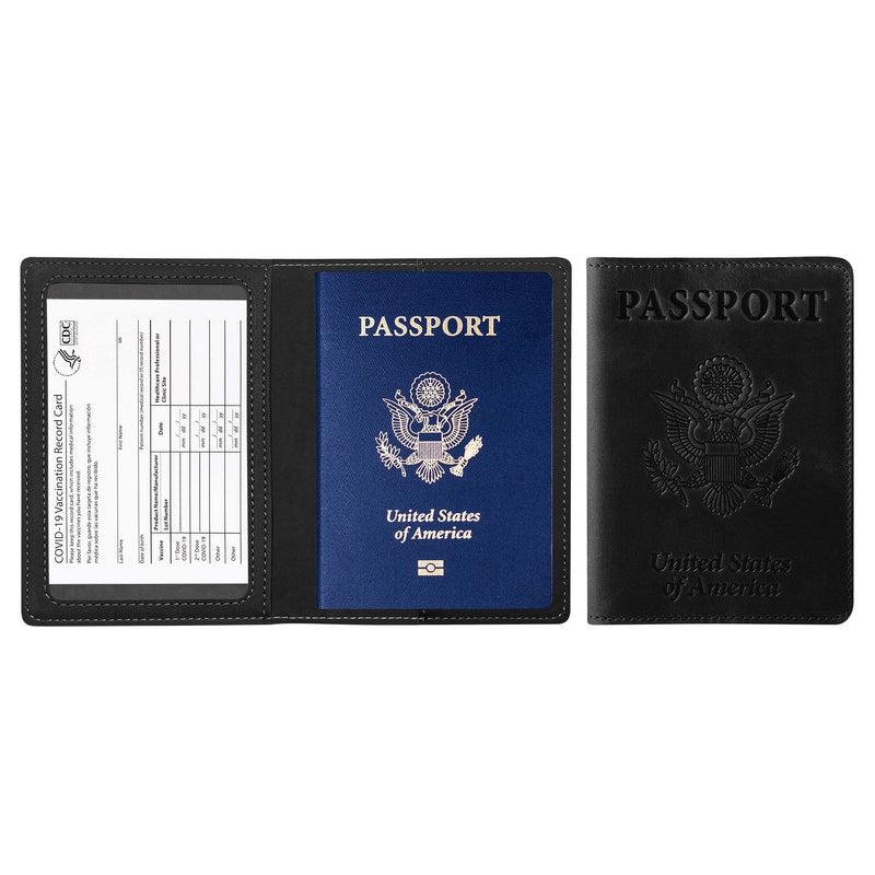 Passport Holder with Vaccination Card Protector Bags & Travel Black - DailySale