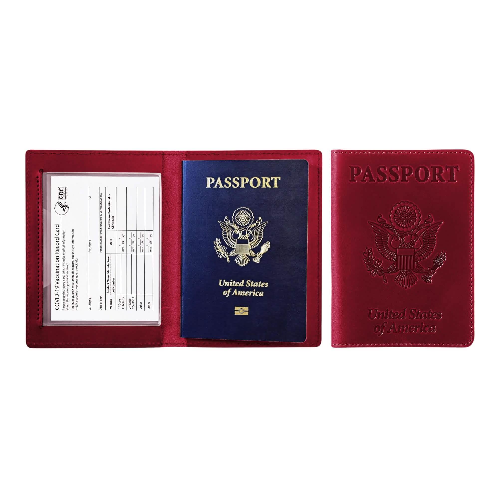 Passport Holder with Vaccination Card Protector Bags & Travel Burgundy - DailySale