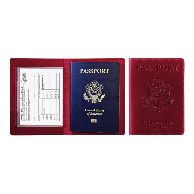 Passport Holder with Vaccination Card Protector Bags & Travel Burgundy - DailySale
