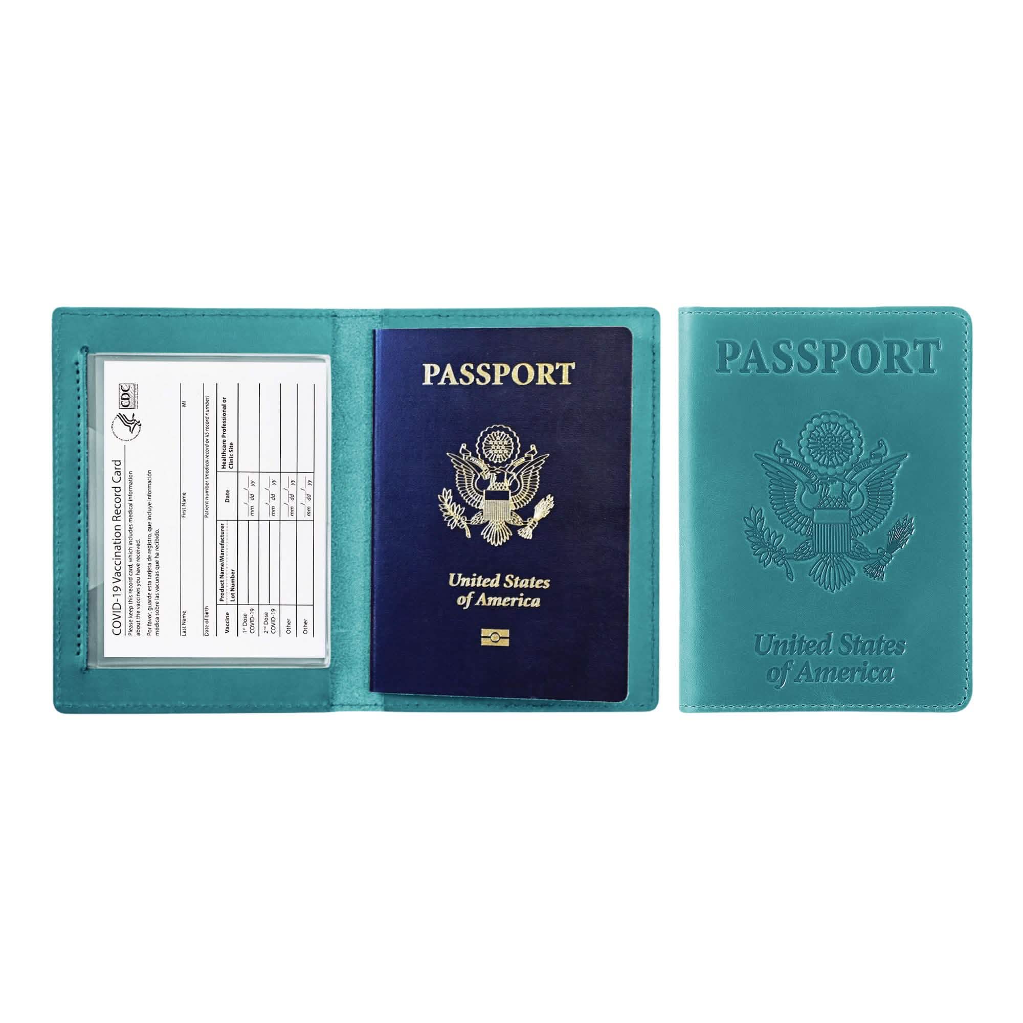 Passport Holder with Vaccination Card Protector Bags & Travel Turquoise - DailySale