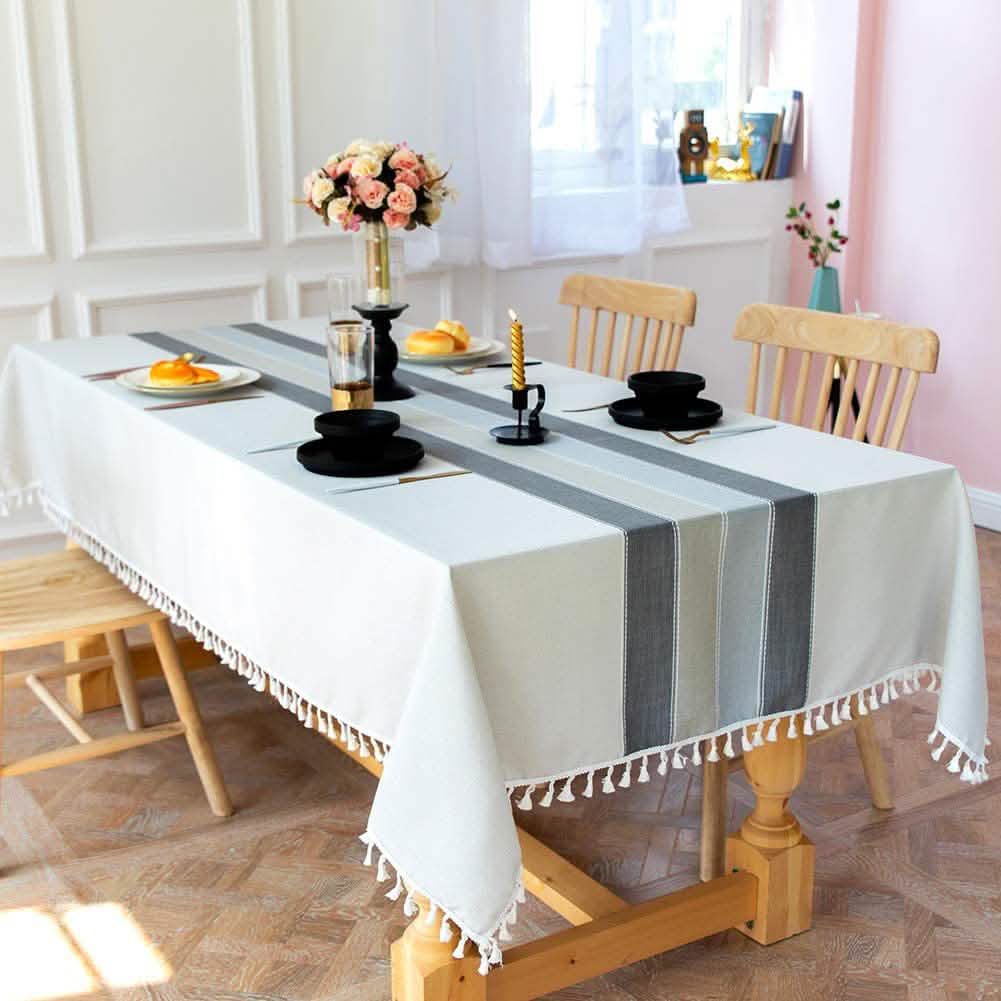 Patchwork Fringed Linen Tablecloth Wine & Dining - DailySale