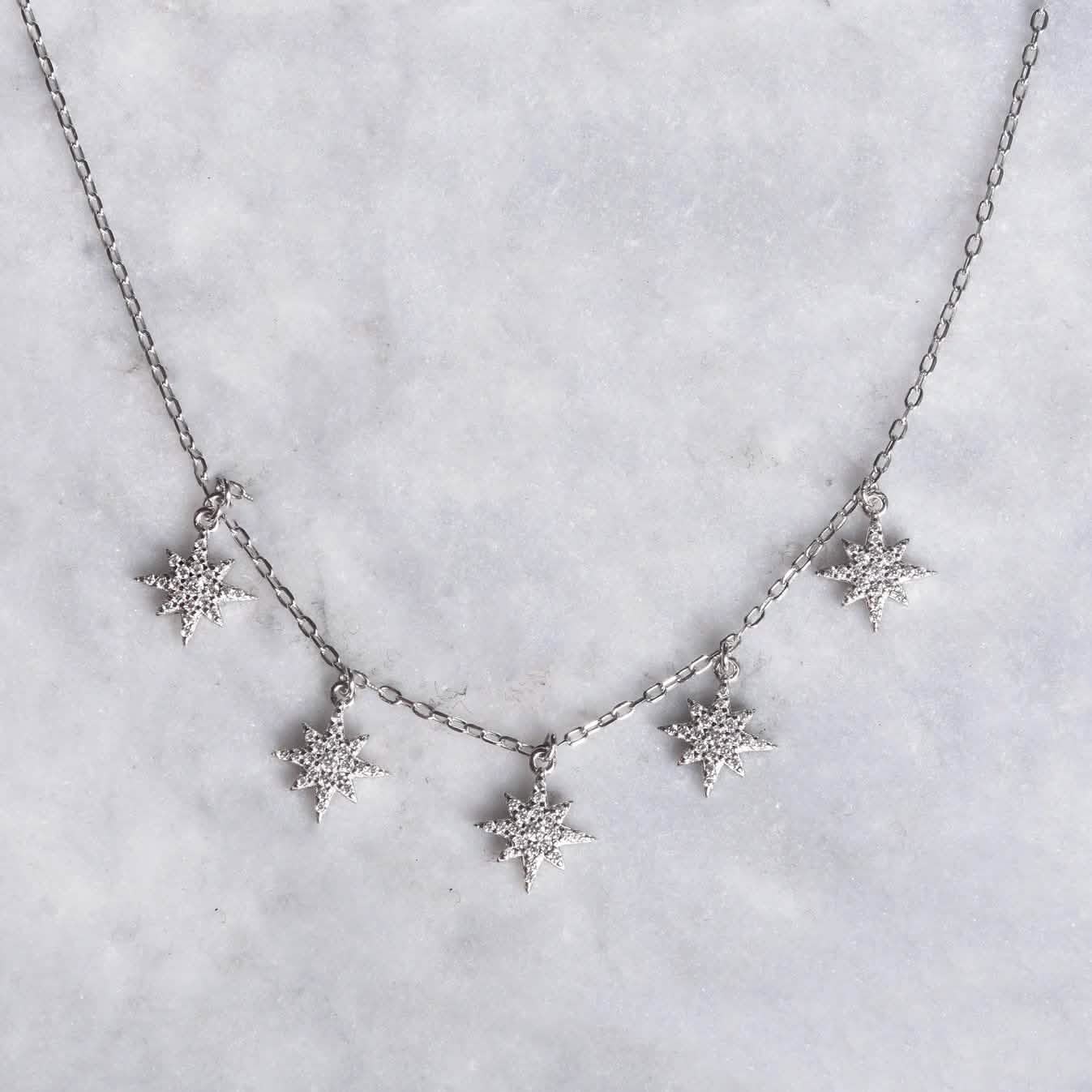 Pave CZ Star Drop Necklace Necklaces Silver - DailySale