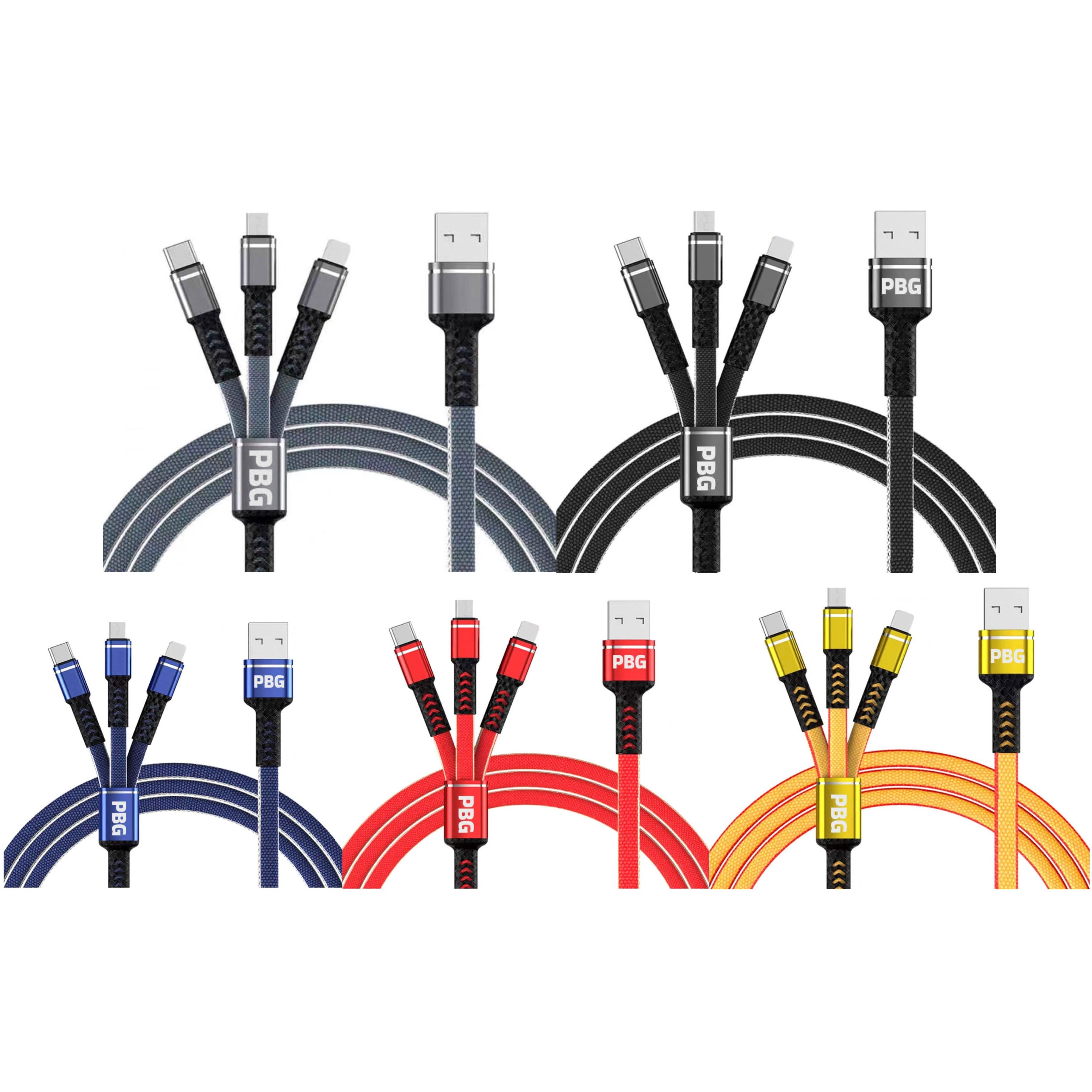 PBG 3-in-1 Cable Mesh/Nylon Braided HQ Multi Device Charging (Lightning, USB-C , Micro) Mobile Accessories - DailySale