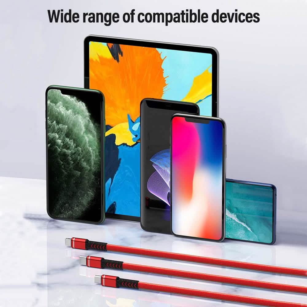 PBG 3-in-1 Cable Mesh/Nylon Braided HQ Multi Device Charging (Lightning, USB-C , Micro) Mobile Accessories - DailySale