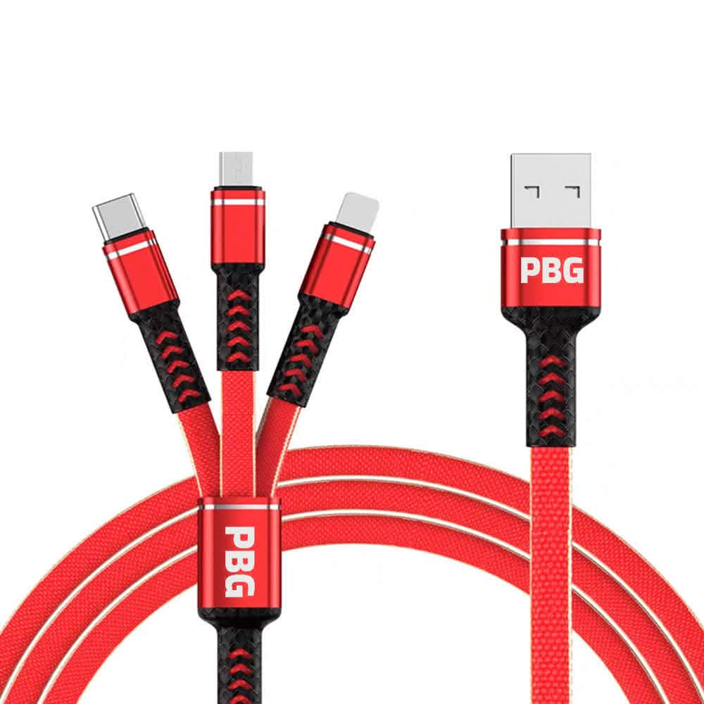 PBG 3-in-1 Cable Mesh/Nylon Braided HQ Multi Device Charging (Lightning, USB-C , Micro) Mobile Accessories Red - DailySale