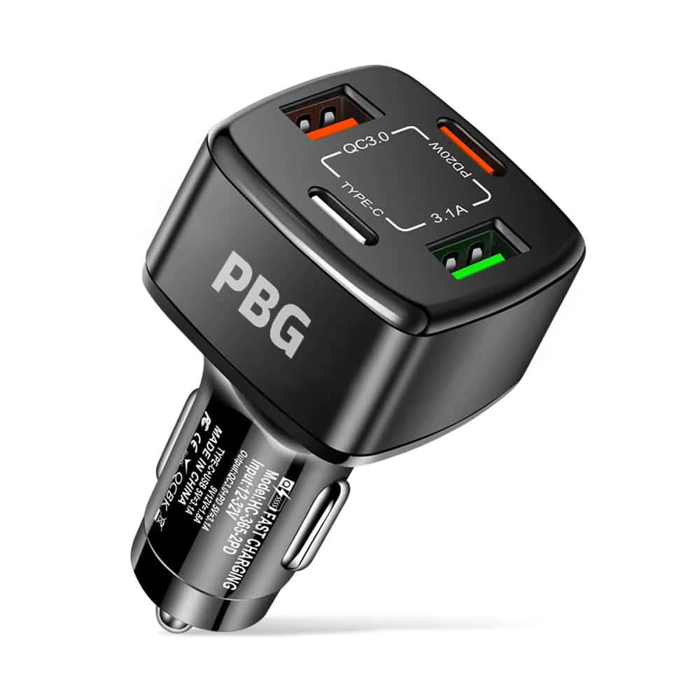 PBG 4 Port Car Charger 2 PD Ports and 2 USB Ports Automotive Black - DailySale