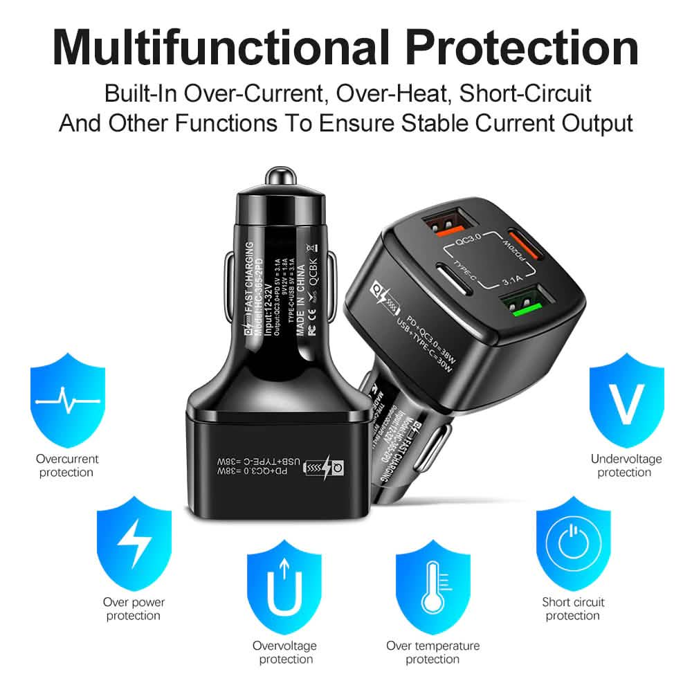 PBG 4 Port Car Charger 2 PD Ports and 2 USB Ports Automotive - DailySale