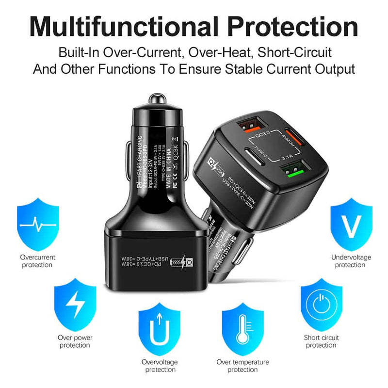 PBG 4 Port Car Charger 2 PD Ports and 2 USB Ports Automotive - DailySale