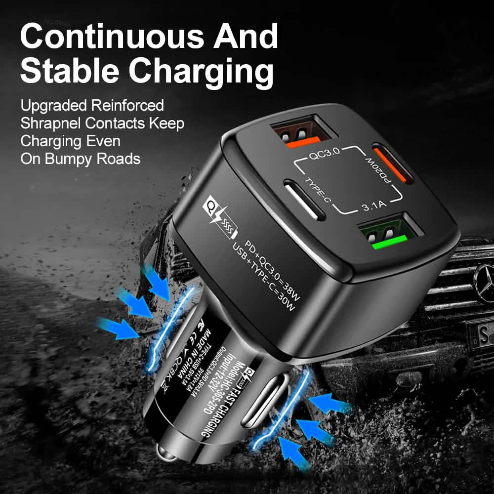 PBG 4 Port Car Charger 2 PD Ports and 2 USB Ports Automotive - DailySale