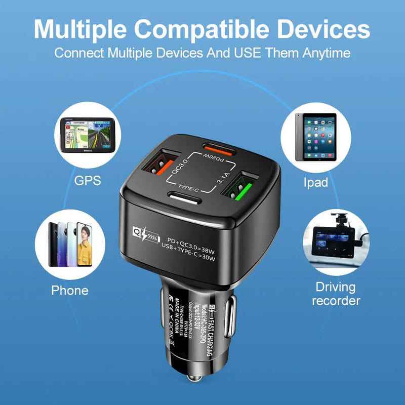 PBG 4 Port Car Charger 2 PD Ports and 2 USB Ports Automotive - DailySale