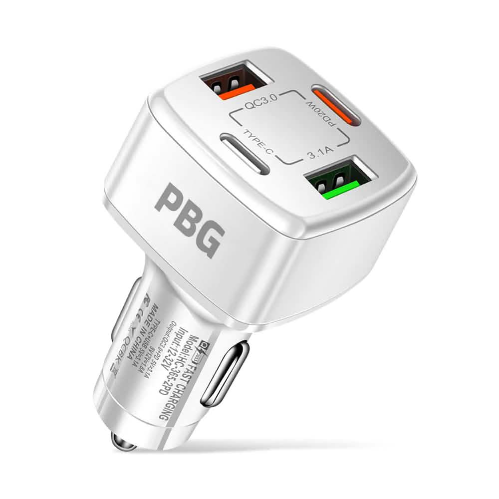 PBG 4 Port Car Charger 2 PD Ports and 2 USB Ports Automotive White - DailySale