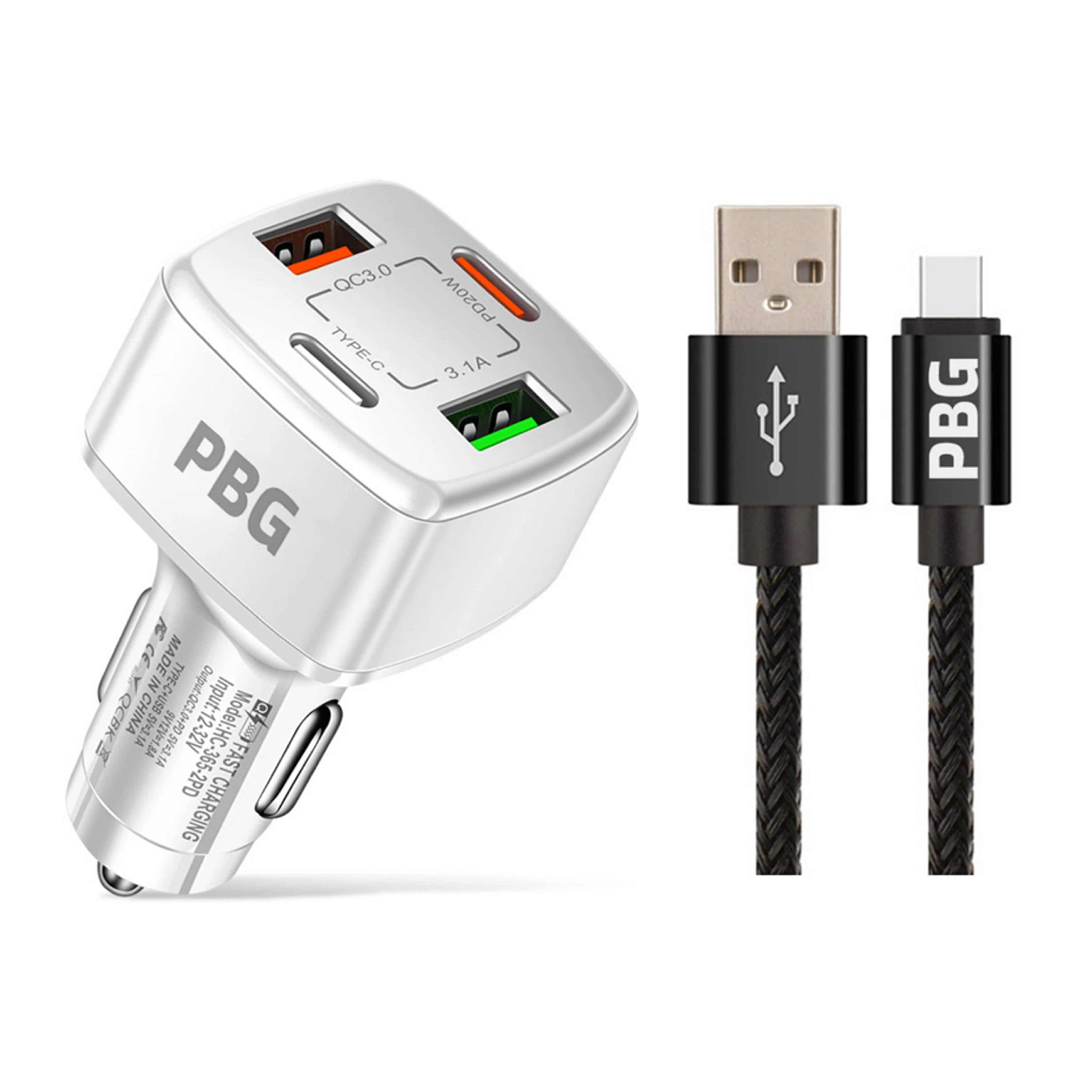 PBG 4 Port PD/USB Car Charger and 10Ft. Zebra Style Lightning Cable Bundle Automotive Black - DailySale