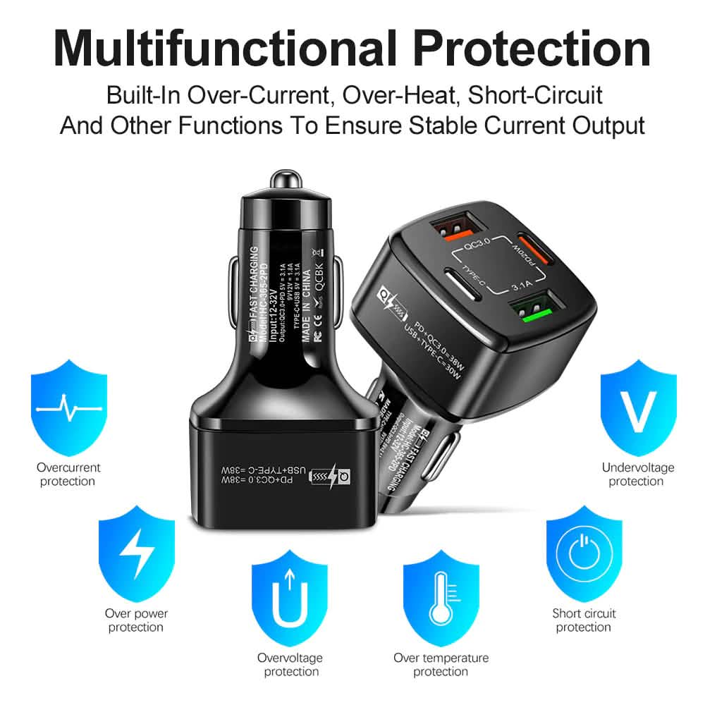 PBG 4 Port PD/USB Car Charger and 4 in 1 Nylon Cable Bundle Automotive - DailySale