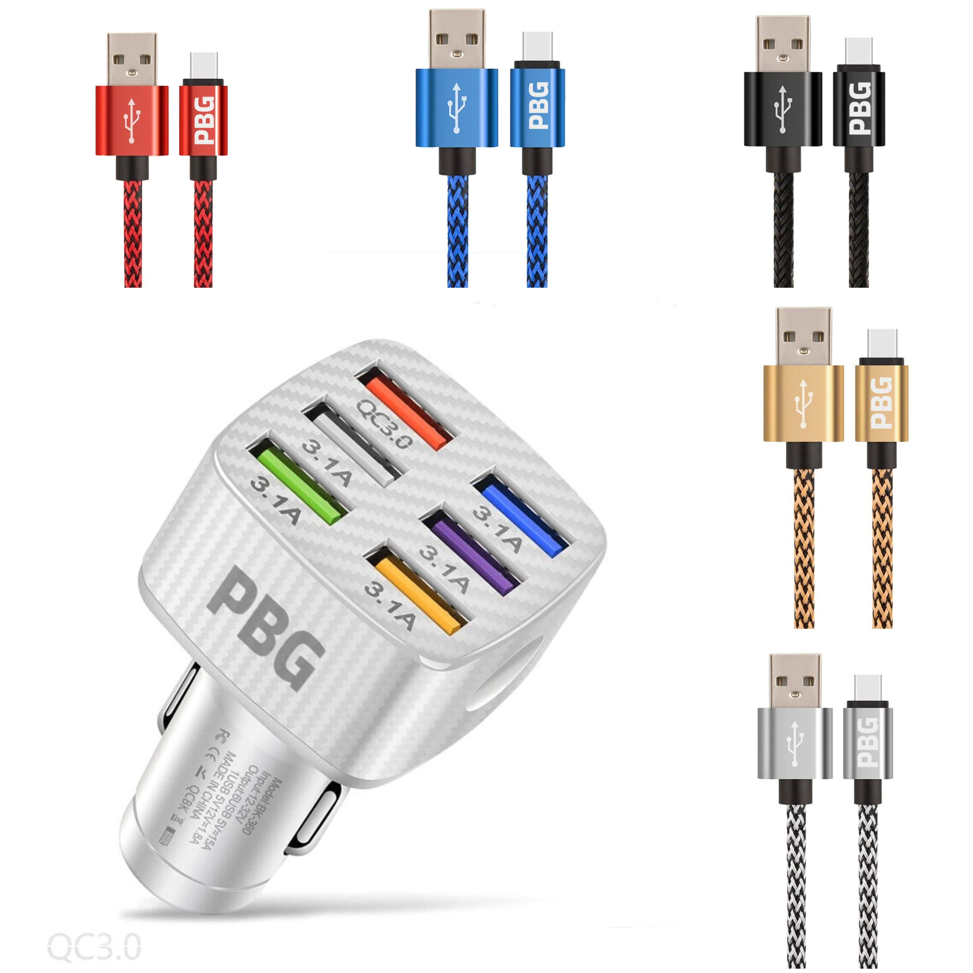 PBG LED 6-Port Car Charger and 10FT XL Zebra Lightning Cable Combo Automotive - DailySale