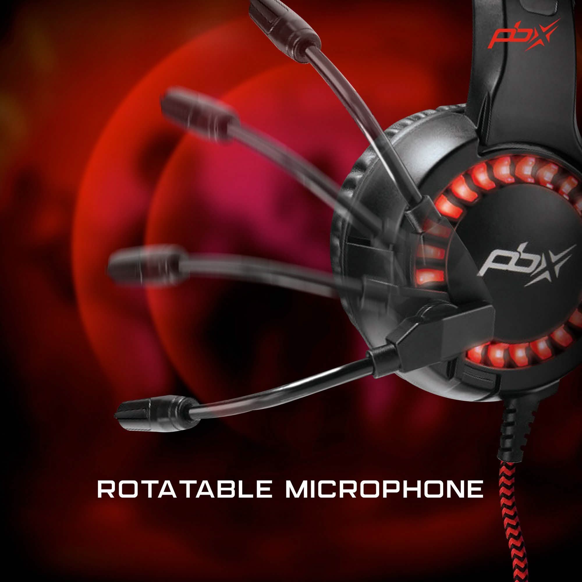 View of rotating microphone of PBX INFERNO H8 Wired LED Headset with Boom Microphone and Noise-Reduction
