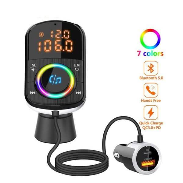 PD18W and QC3.0 Bluetooth 5.0 Car Radio Adapter Dual Fast Charging Port Wireless FM Audio Hands Free Car Kit Receiver Automotive - DailySale