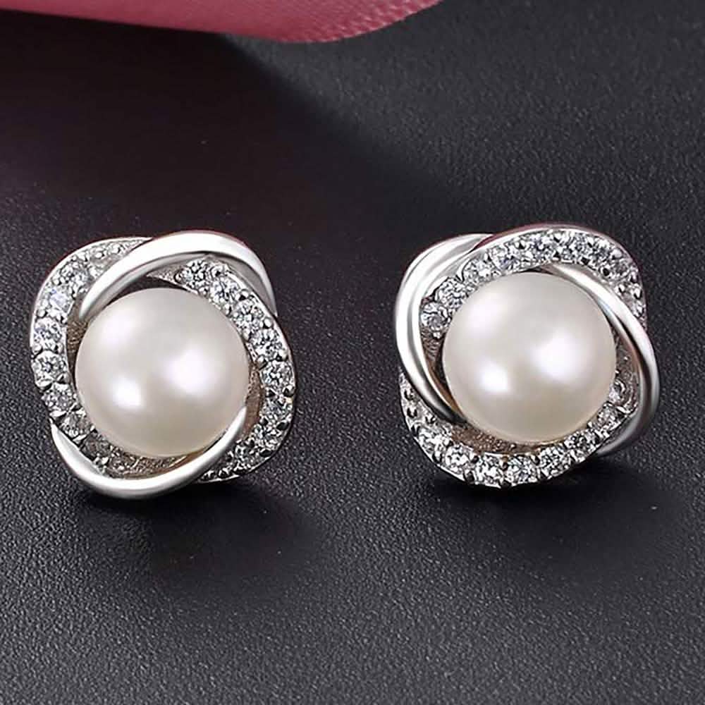 Pearl And Swarovski Crystal Love Studs In White Gold Jewelry - DailySale