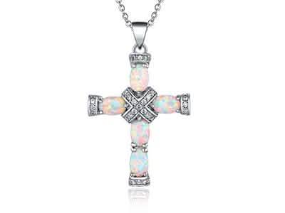 Peermont Genuine Fire Opal and Diamond Accent Cross Necklace Jewelry - DailySale