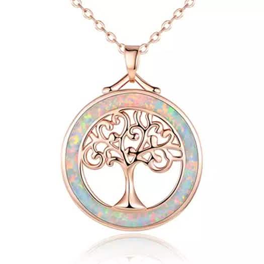 Peermont Tree of Life Necklace in White Fire Opal and Rose Gold Plating Necklaces - DailySale